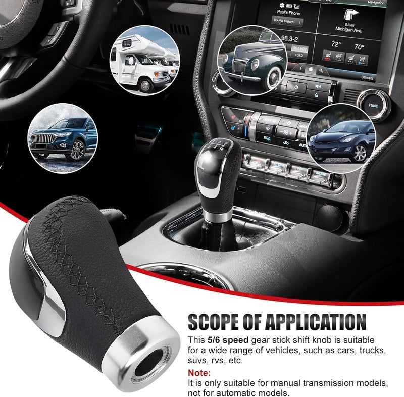 ANDO RACING Universal 5/6 Speed Leather Car Racing Gear Shift Shifter knob,Artificial Leather and ABS Black Stitching Shift Knob with 4 Adapters,Replaceable 3 Gear Position Pastors(Black+Black Line) - Image 2